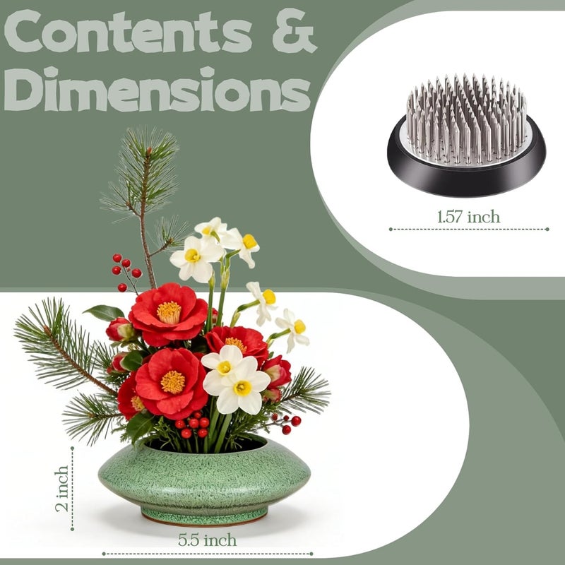 Eggone Ceramic Flower Pot Flower Arrangement Set Japanese Ikebana Floral Art Supplies Handmade Flower Bowl Decorative Flower Vase for Centerpieces (Small Green) - Image 2